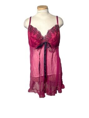Cacique Magenta Lace-Trim Sheer Babydoll Chemise Lingerie  Plus Size 22/24